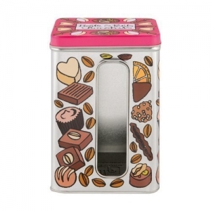 Boîte avec fenêtre à petits chocolat en métal rose/marron -  Derrière La Porte